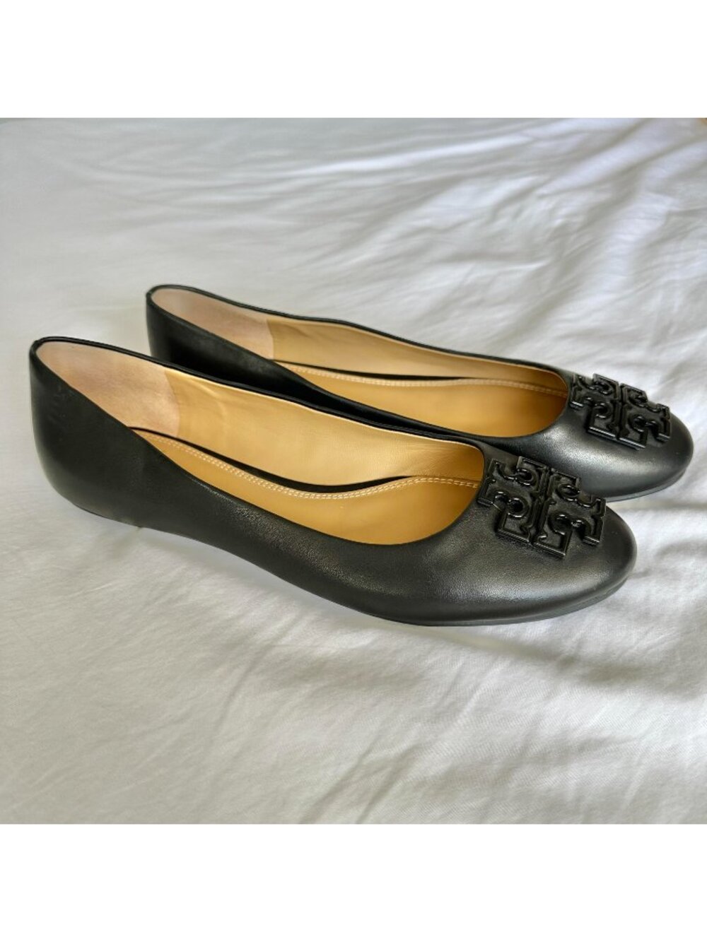 Tory Burch Melinda Black Flats with Logo Detail